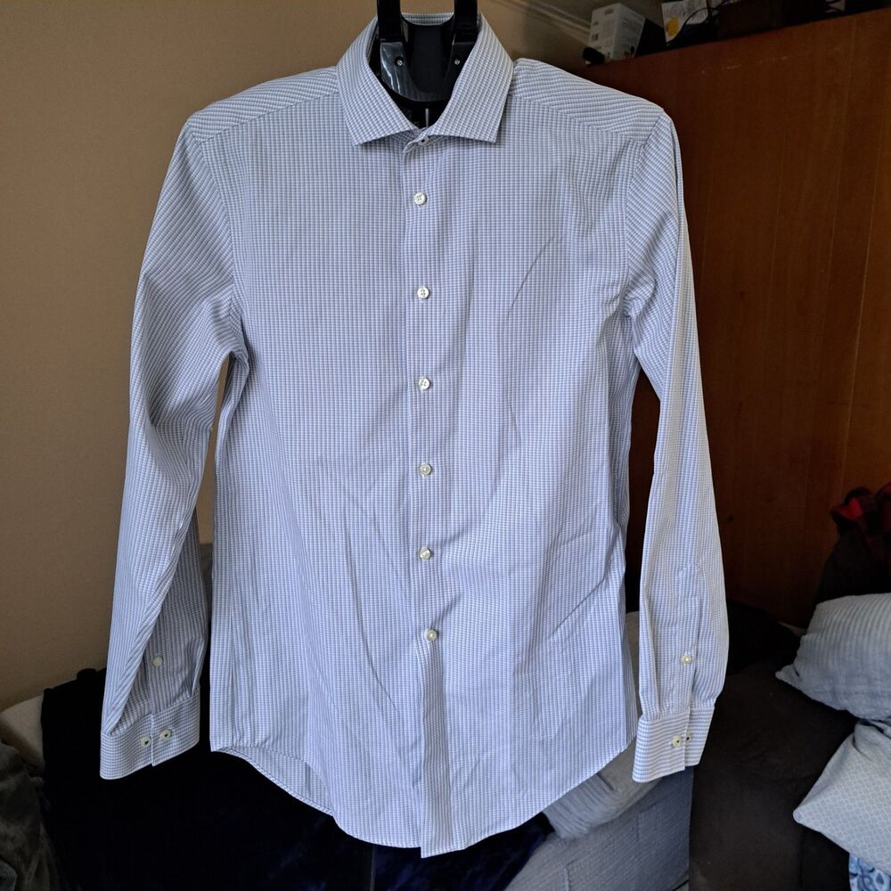 CK Calvin Klein Dress Shirt Men 15.5 34/35 SLIM FIT Non Iron Grey Striped
